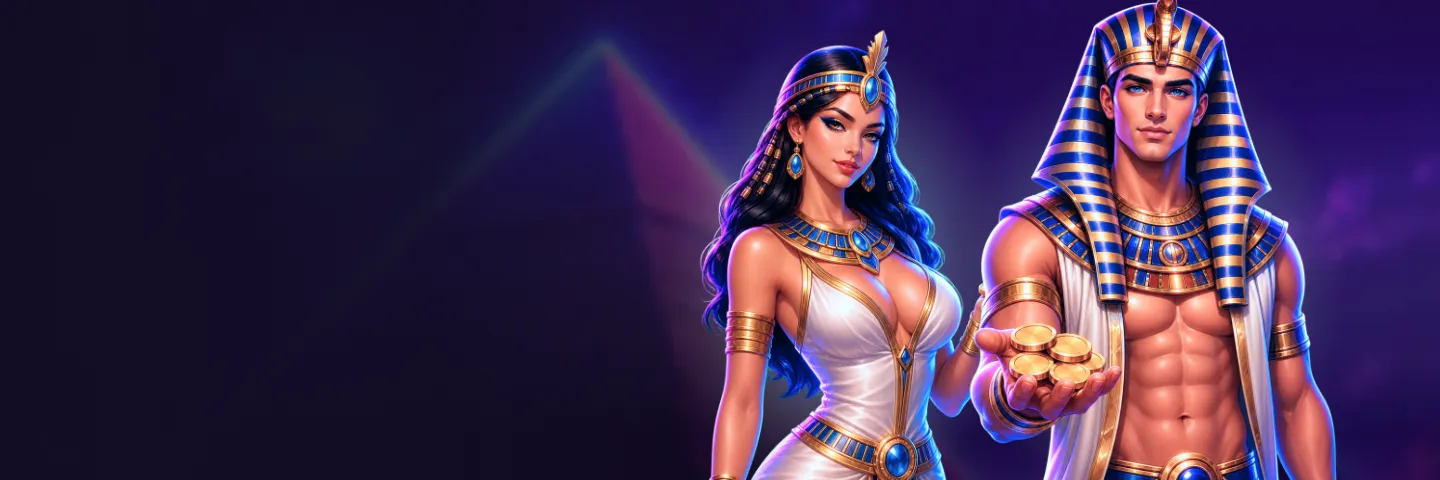 Vulkan Vegas – banner cu Cleopatra și faraonul, pachet de bun venit de 6.000 RON și 150 de rotiri gratuite